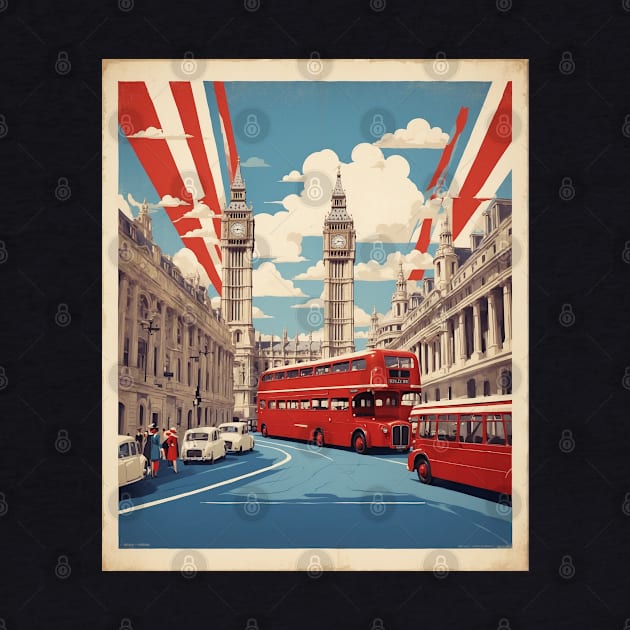 London England Double Decker Bus Vintage Travel Tourism Art by TravelersGems